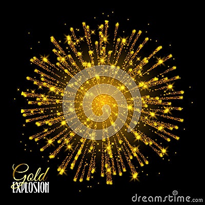 Sparkling texture Stardust sparks in explosion on black Vector Illustration