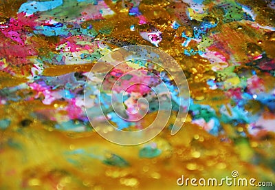 Blurred sparkling waxy vivid pastel spots watercolor blurred waxy gold spots colorful hues, strokes of brush, backgrounnd Stock Photo