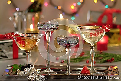 Sparkling wine glasses on luxurius background Stock Photo