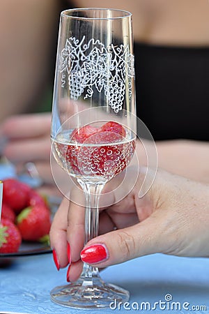 Sparkling wine with Strawberries Stock Photo