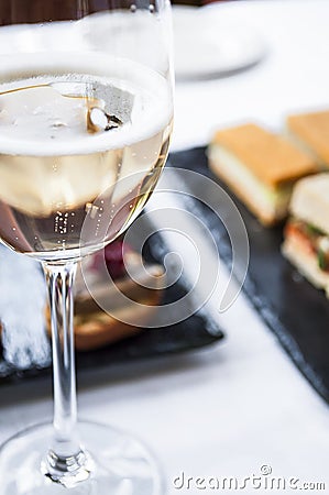 Sparkling Wine with Traditional Afternoon High Tea Stock Photo