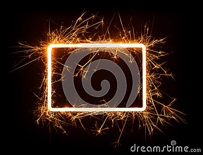 Sparkly glowing empty rounded corner rectangle frame Stock Photo