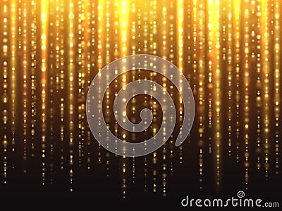 Sparkly gold glitter effect with falling down luminous particles vector background Vector Illustration