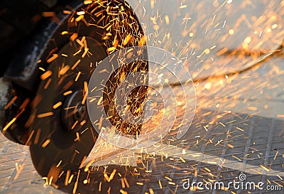 Sparks from an angle grinder Stock Photo