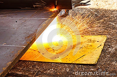 Sparks while cutting steel Stock Photo