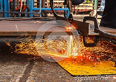 Sparks while cutting steel Stock Photo