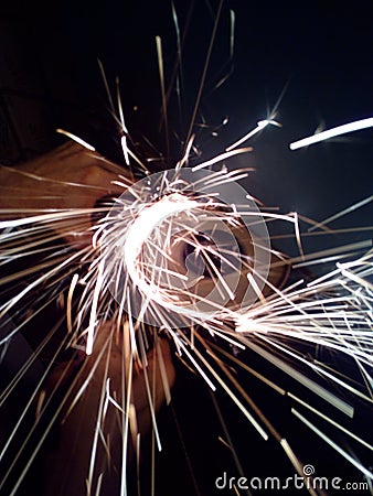 sparks from grinder Stock Photo