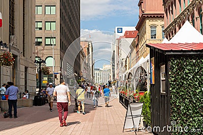 Sparks street view with walking people in downtown of Ottawa in Canada Editorial Stock Photo