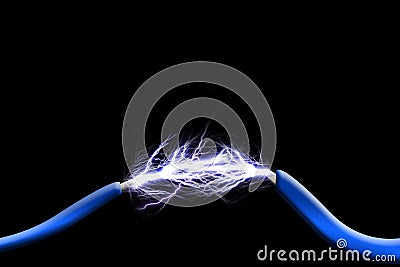 Sparks between two wires Stock Photo