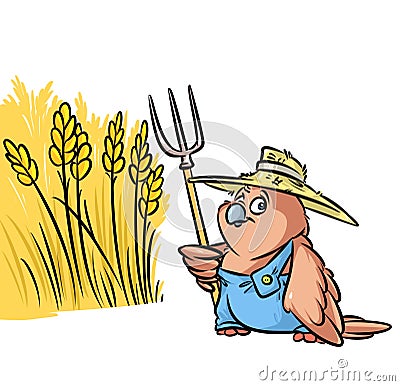 Sparrow bird farmer grain field cartoon illustration Cartoon Illustration