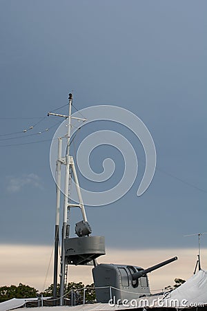 Sparrow on Decommission Battleship Stock Photo