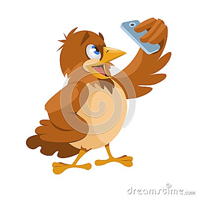 Sparrow making selfie Vector Illustration