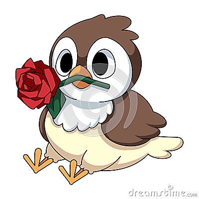 Sparrow snd red rose Cartoon Illustration