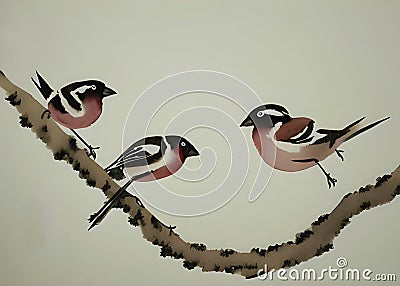 Sparrows on a branch Cartoon Illustration