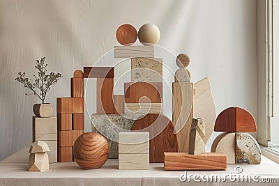 A sparse arrangement of geometric shapes or objects, creating a sense of spaciousness and tranquility Stock Photo