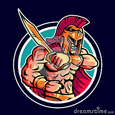 Sparta Warrior Mascot Logo Emblem Character Vector Illustration