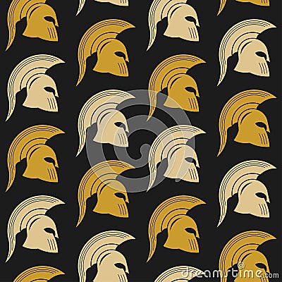 Spartan battle helmet seamless texture, golden helmet warrior Stock Photo