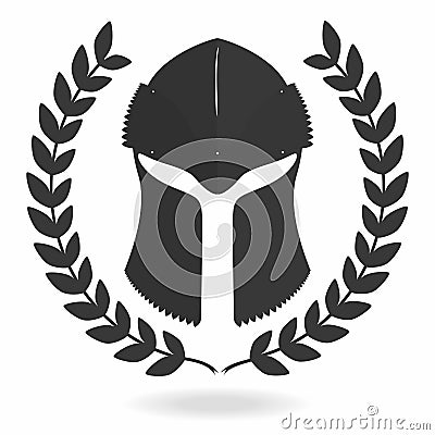 Spartan helmet silhouette with laurel wreath. Front view. Knight, gladiator, viking, warrior helmet icon Vector Illustration