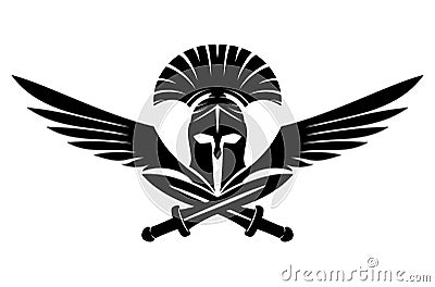 Spartan helmet with swords and wings. Vector Illustration