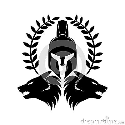 Spartan helmet and wolf heads. Vector Illustration