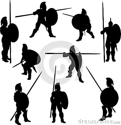 Spartan Hoplite Silhouettes Vector Illustration