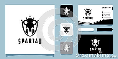 Spartan logo and vector design helmet and head with business card design template Vector Illustration