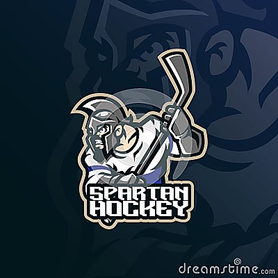 Spartan mascot logo design vector with modern illustration concept style for badge, emblem and t shirt printing. Spartan hockey Vector Illustration