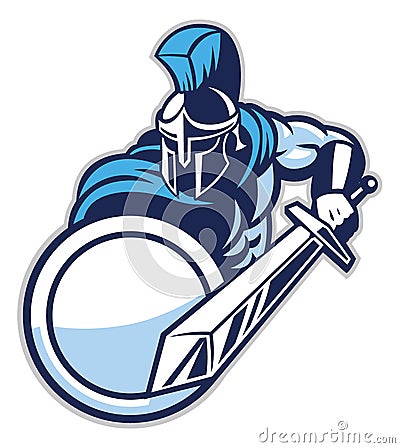 Spartan mascot show his big sword Vector Illustration