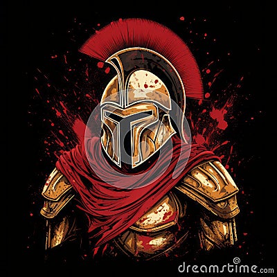 Spartan-themed T-shirt Design With Dark Gold And Crimson Illustration Cartoon Illustration