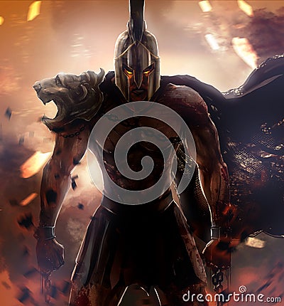 Fantasy spartan warrior demigod. Stock Photo