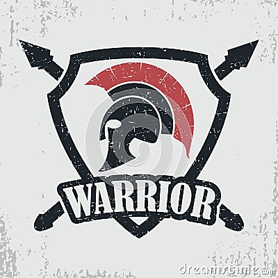 Spartan warrior grunge stamp. Print for t-shirt with Greek or Rome Vector Illustration