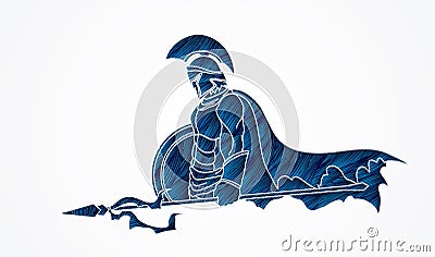 Spartan warrior with Spear and shield Vector Illustration