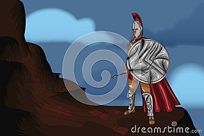 A Spartan warrior stands on a cliff Stock Photo