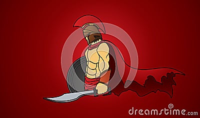 Spartan warrior with sword and shield Vector Illustration