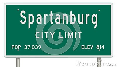 Spartanburg road sign showing population and elevation Stock Photo