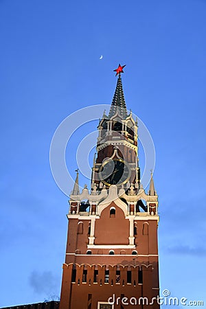 Spasskaya clock tower of Moscow Kremlin at night Stock Photo