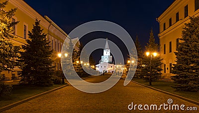 Spasskaya Tower in Kazan Night Editorial Stock Photo