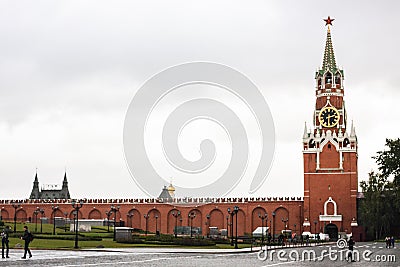 Spasskaya Tower and Kremlin Wall Editorial Stock Photo