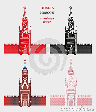 Spasskaya tower of the Moscow Kremlin in four color Vector Illustration