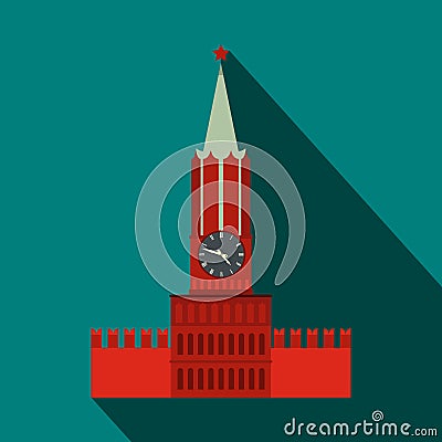 Spasskaya tower of Moscow Kremlin icon, flat style Stock Photo