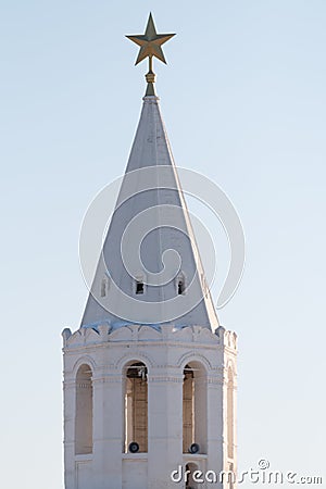 Spasskaya tower. view from afar and view through the window Stock Photo