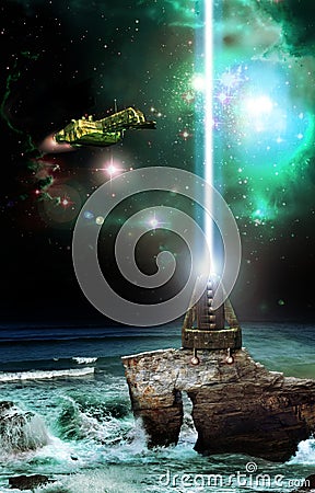 Spatial lighthouse Stock Photo