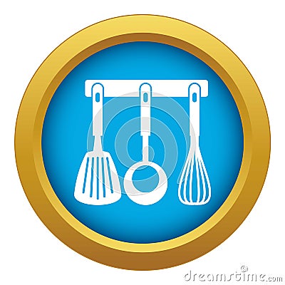 Spatula, ladle and whisk, kitchen tools icon blue vector isolated Vector Illustration