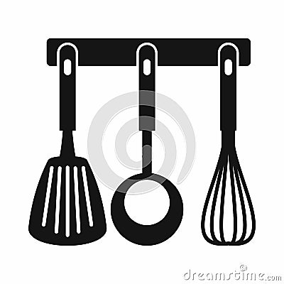 Spatula, ladle and whisk, kitchen tools icon Cartoon Illustration