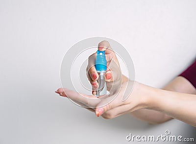 Spay bottle alcohol a clean destroy virus Stock Photo