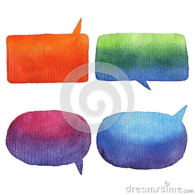 Speak bubbles watercolor icons set raster. Stock Photo