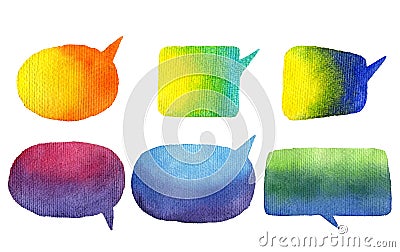 Speak bubbles watercolor icons set raster. Stock Photo