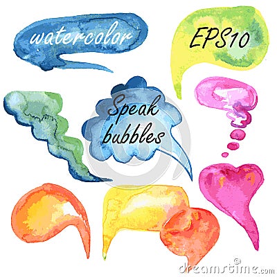 Speak bubbles watercolor set Vector Illustration