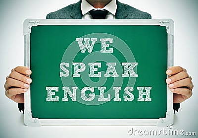 We speak english Stock Photo