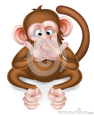 Speak No Evil Cartoon Wise Monkey Vector Illustration